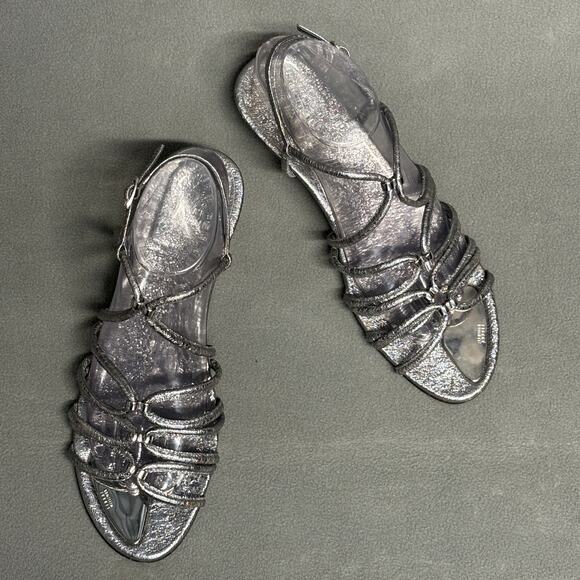 STUART WEITZMAN Women's Metallic Silver Leather Sandals Size 9 Gladiator Demi - Picture 1 of 16